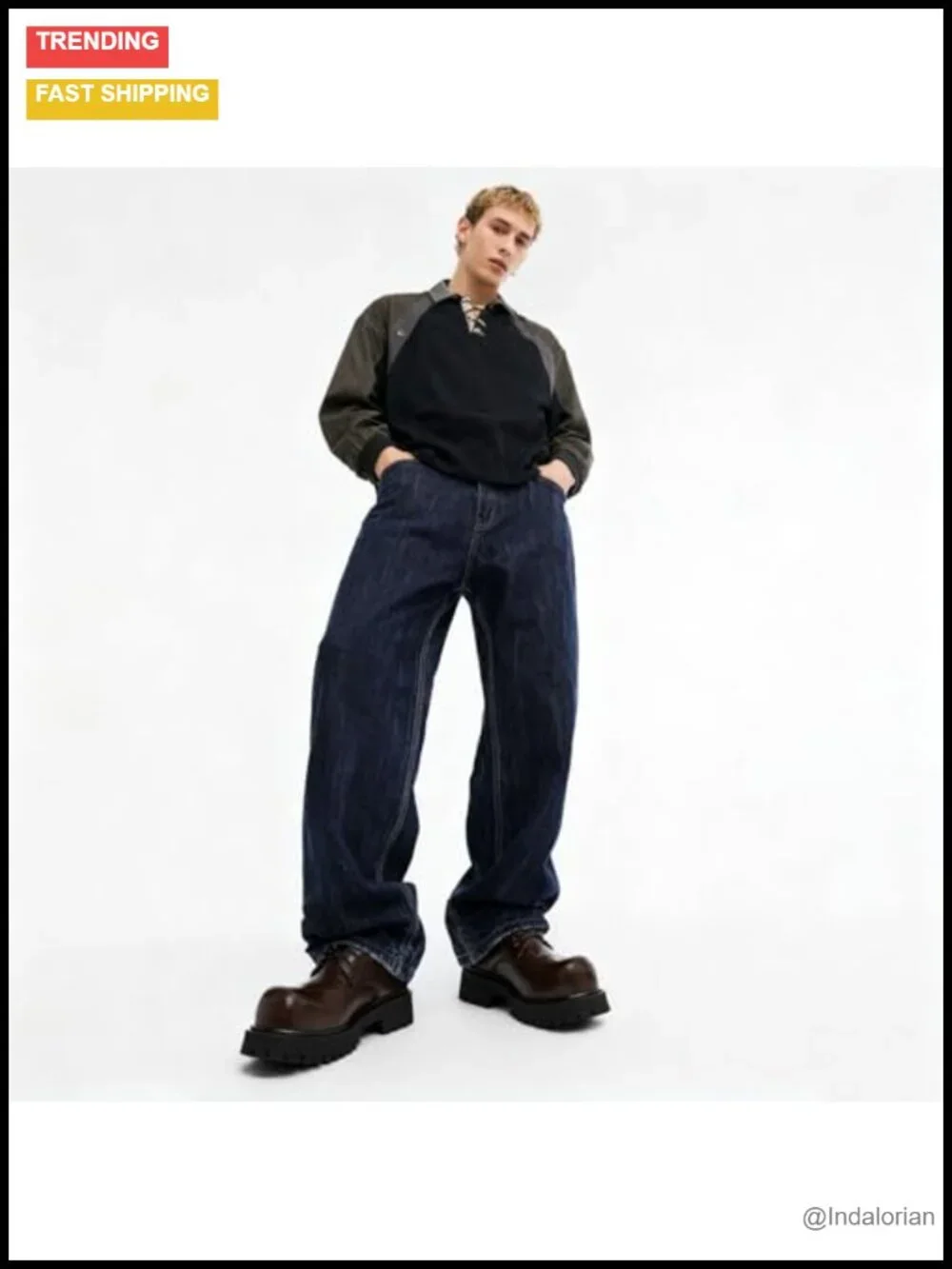 Men's Chunky Heel Lace-Up Oxford Dress Shoes Textured Leather Anti-Slip Lug
